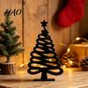 Hand Painted Craft Base 3D Printed Abstract Line Christmas Tree Figurine, Minimalist Xmas Sculpture with Star Creative Window Display Piece Topper for