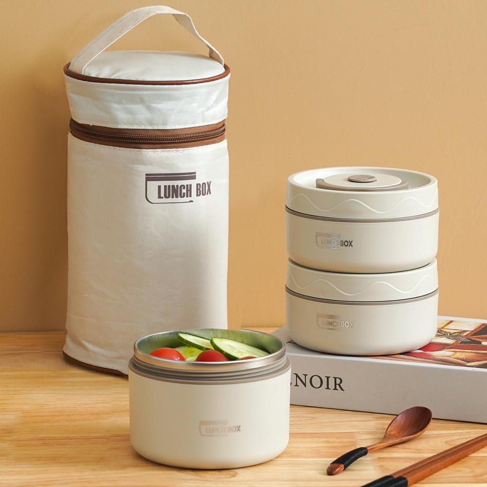 Portable 304 stainless steel insulated lunch box leakproof sealed bucket student lunch box multi layer Round bento box