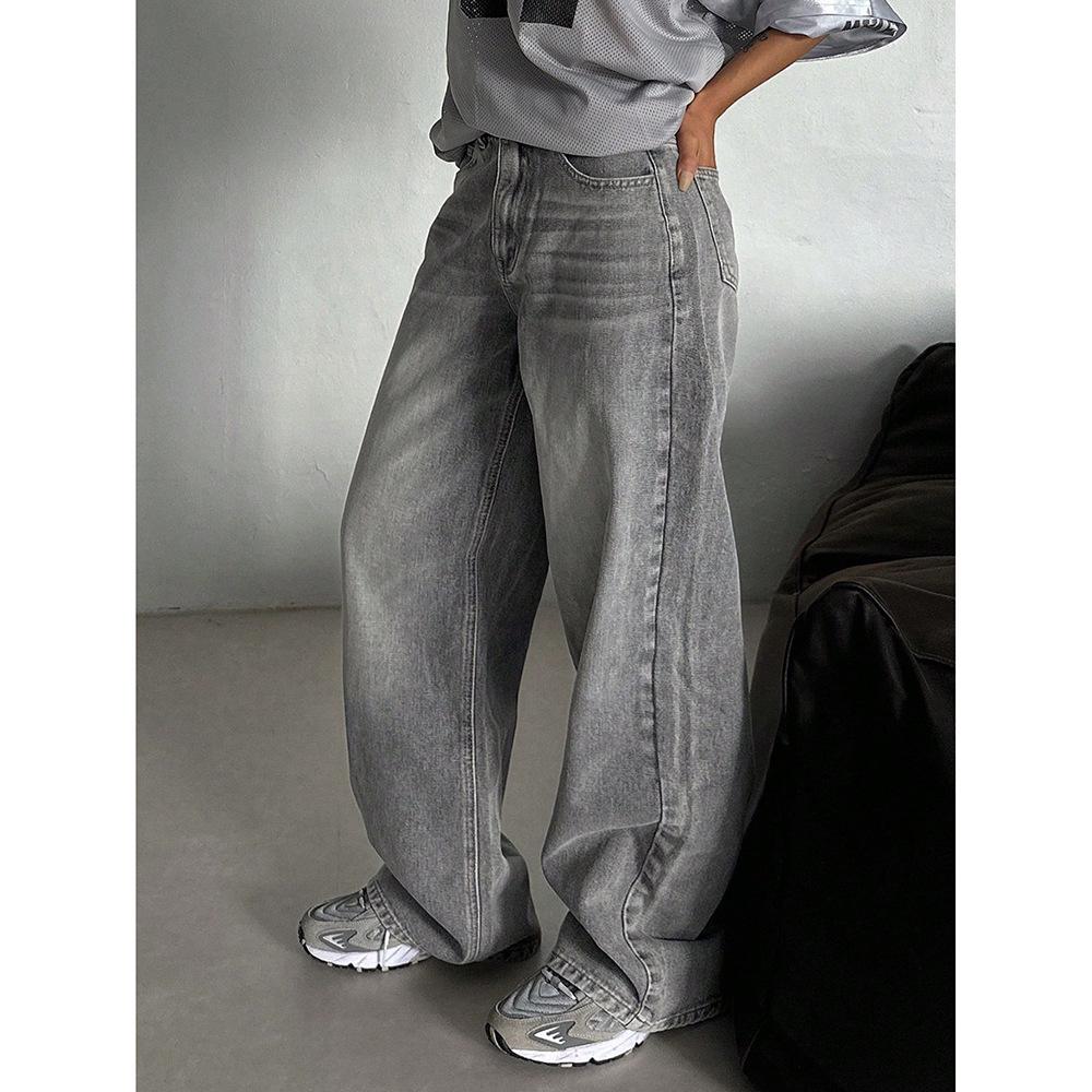 Women s Retro High-Waist Wide-Leg Jeans - Casual, Loose Fit for Spring/Autumn Medium