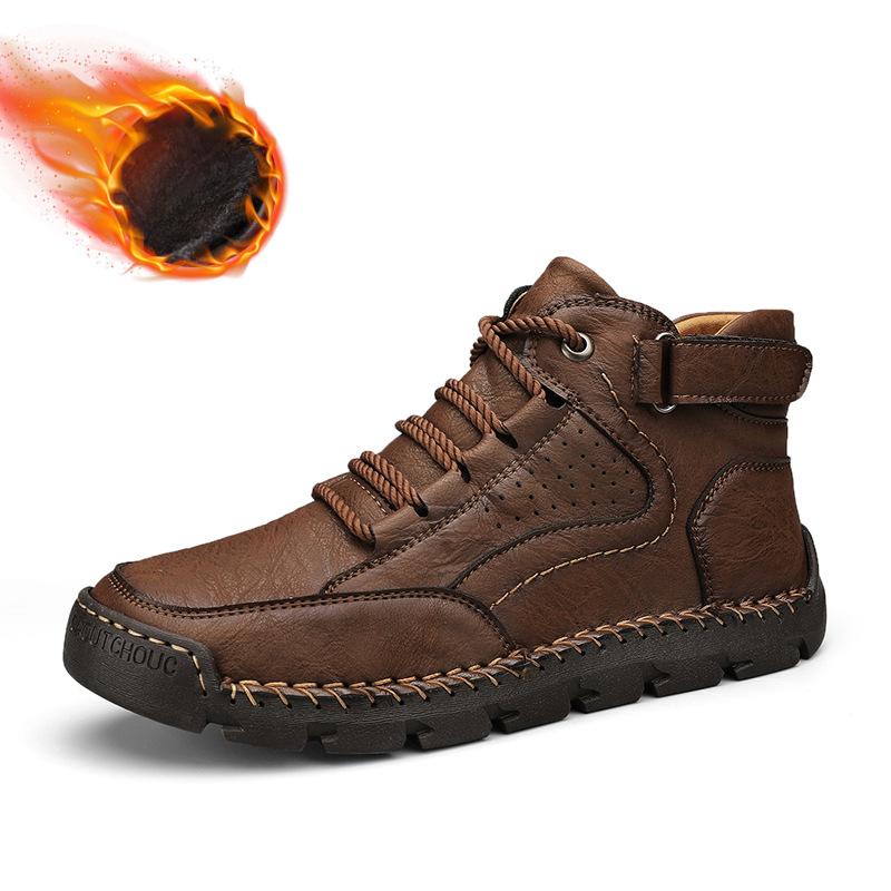 

Мужские ботильоны, плюшевая обувь ручной работы, повседневная обувь, осень и зима, большие размеры 39-48 42 темно-коричневого