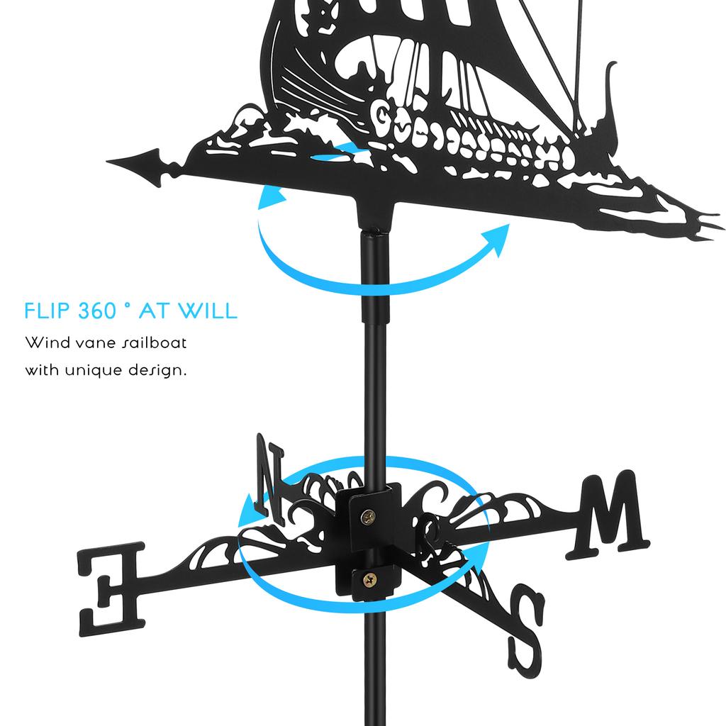 Sailboat Iron Weather Vane Garden Decoration Yard Metal Wind Direction Indicator Roof Lawn Patio Decorative Stakes Wind Spinners