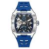 Fashion Megir 8602 Top Brand Sport Automatic Watch Men Waterproof White Silicone Strap Mechanical With Tonneau Hollowed-out Dial