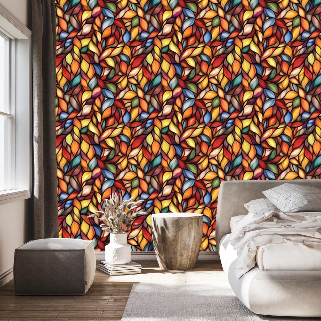 Stained Glass Wallpaper Red and Orange for Living Room and Bedroom 50x1000