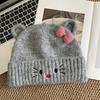 Cute kitten embroidered wool hat women's autumn and winter thickened warm knitted hat ear protector headgear