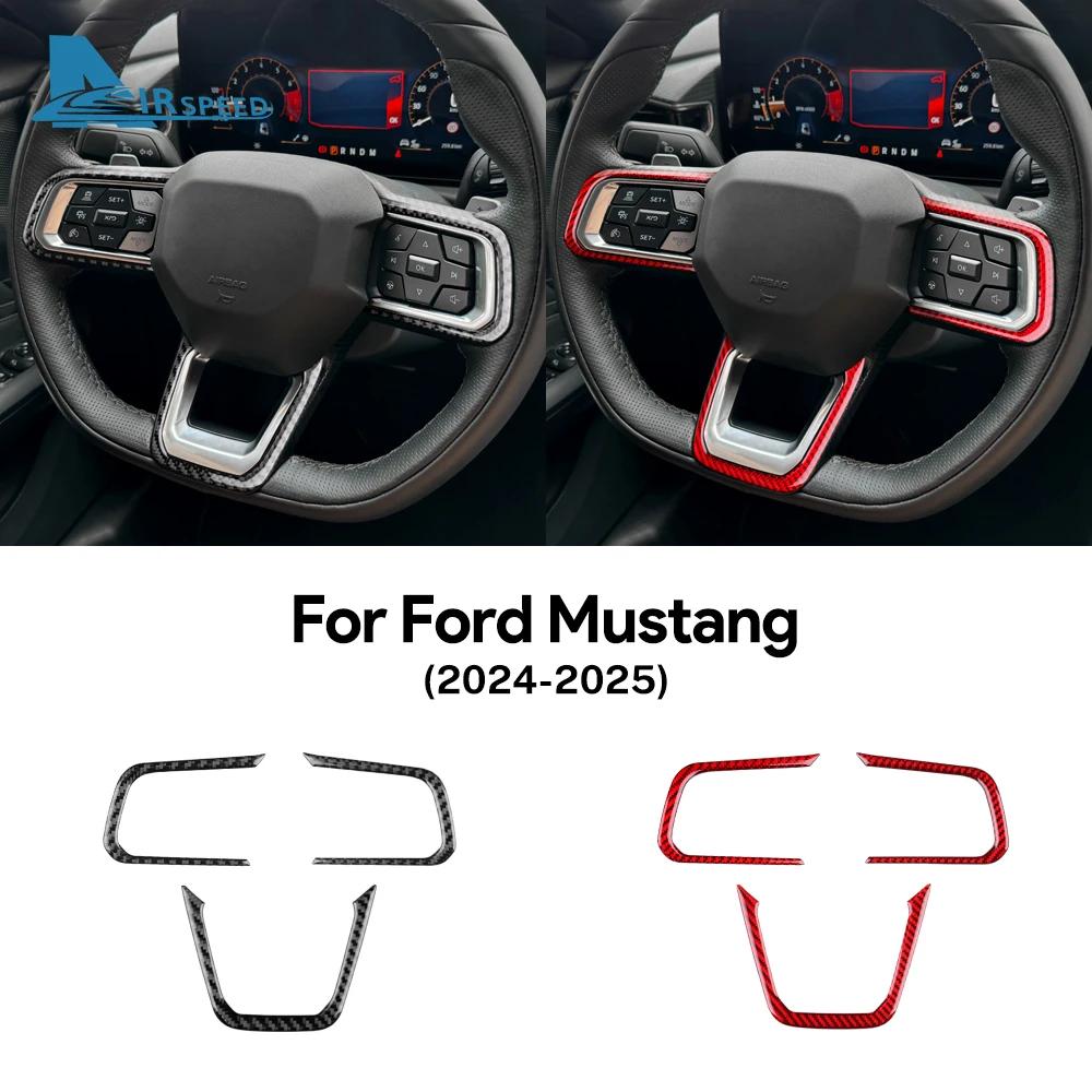 Real Soft Carbon Fiber Sticker For Ford Mustang GT 2024 2025 LHD RHD Car Steering Wheel Button Frame Interior Trim Accessories