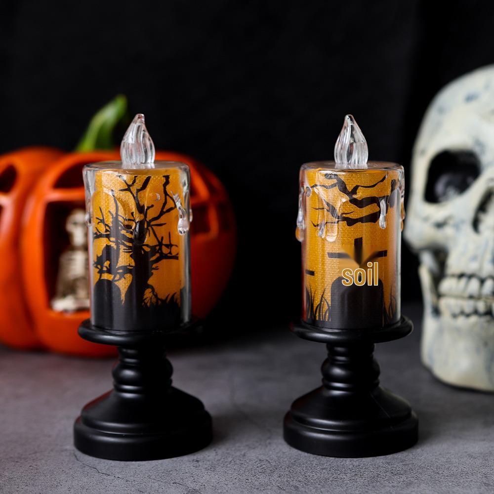 Halloween LED Pumpkin Candle Holder Lamp Witch Festival Night Light Decoration