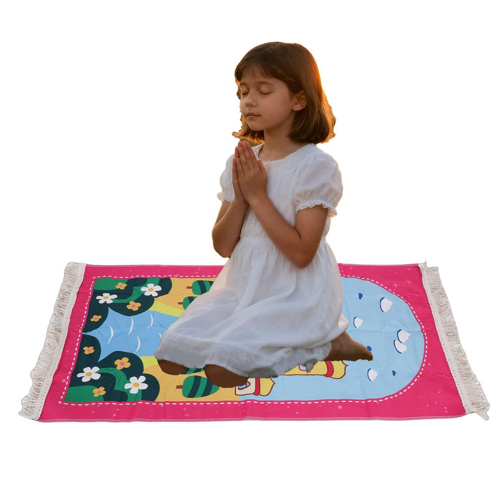 Kids Pray Rug Thick Mat Soft for Women Men Children Meditation with Tassel Pray Beads Pendant Storage Cylinder