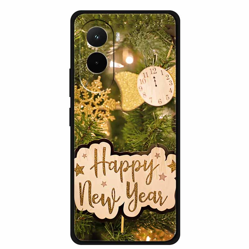 Christmas Phone Case For Poco M7 4G Case Christmas Tree Black Silicone Bumper For Xiaomi Poco M7 4G Cover PocoM7 Cartoon Coque