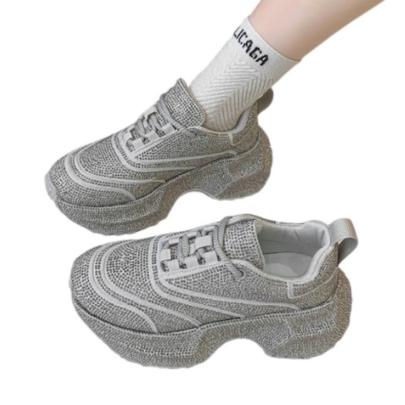 Fashion Crystal Women Sport Shoes Casual Flats Sneakers Luxury 2025 Fashion New Winter Walking Hiking Shoes Running Lace Up Zapatillas