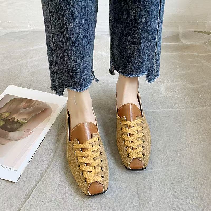 Fashion ZANPACE Casual Square Toe Platform Shoes New Spring Lace-Up PU  Loafers Women Shoes 2025 Soft Flat with Leather Shoes Female
