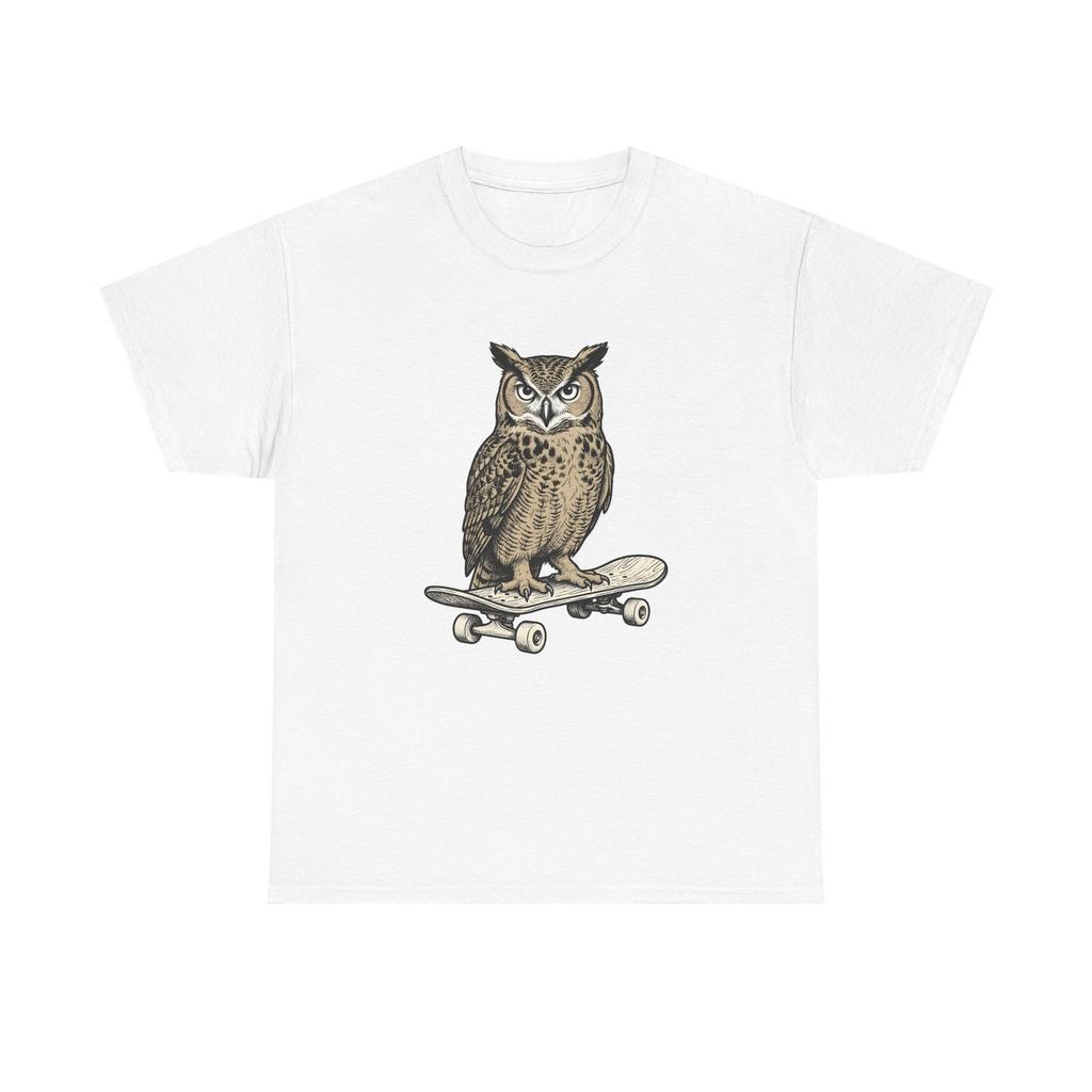 Owl Skateboarding Shirt Sports Wildlife Gift Women Sketch Tee Owl T-Shirt