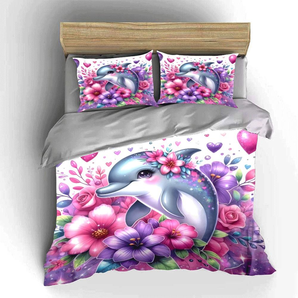 Dolphin Floral Set For Decor Exquisite Three-Piece Bedding Set Gift For Kids And Adults