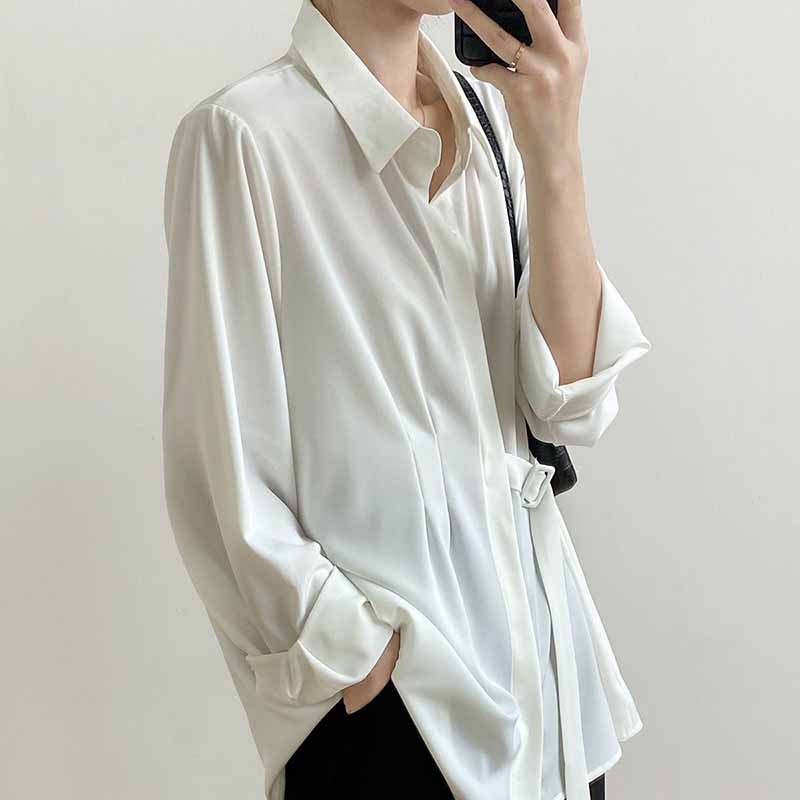 Shirt for Women Oversize Loose Blouse Casual Long Sleeve Solid Colour Pullover Soft Loose Shirt Top