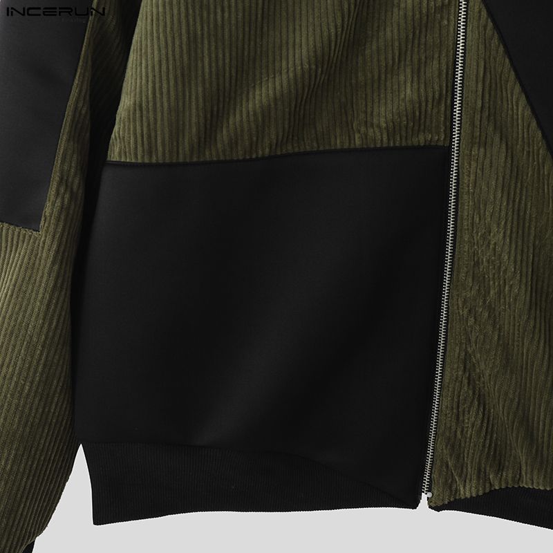 INCERUN Men Long Sleeve Zip-up Stitching Casual Corduroy Coats Jackets