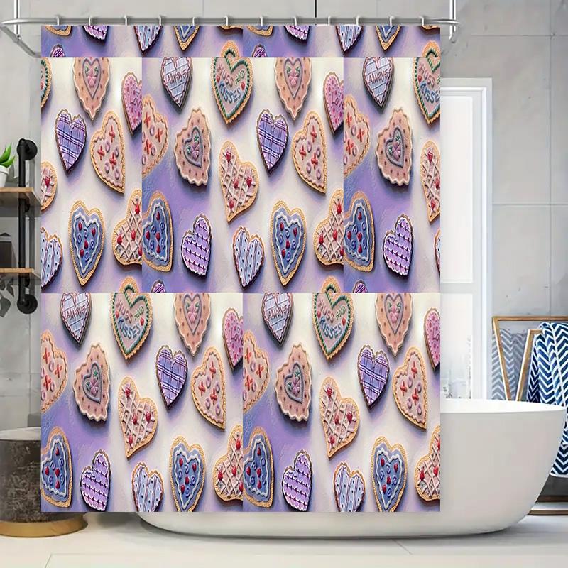 

Beautiful Printed Shower Curtain Heart-Shaped Cookies Pattern Waterproof Fabric Material Ideal For Bathroom Decorations Order No W60H190(CM)-1 Pcs