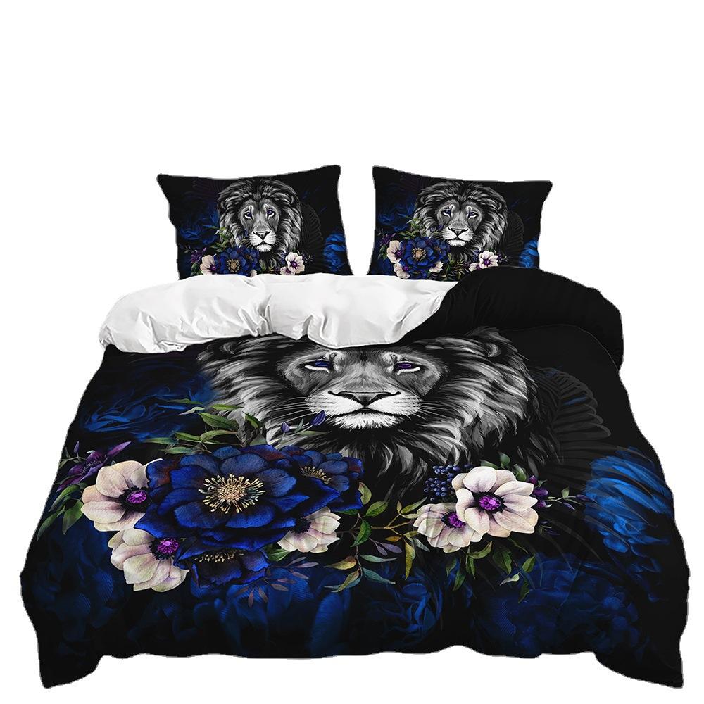 3D Digital Printing Bed Three-Piece Animal Beast Flower Dark Wind Quilt Kit