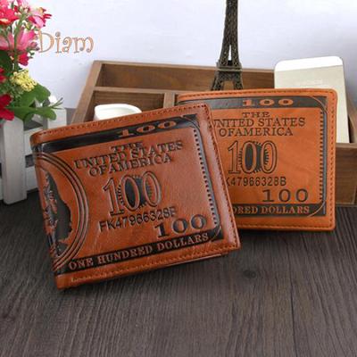 US Dollar Bill Men Wallet Brown PU Leather Bifold Credit Card Photo Holder