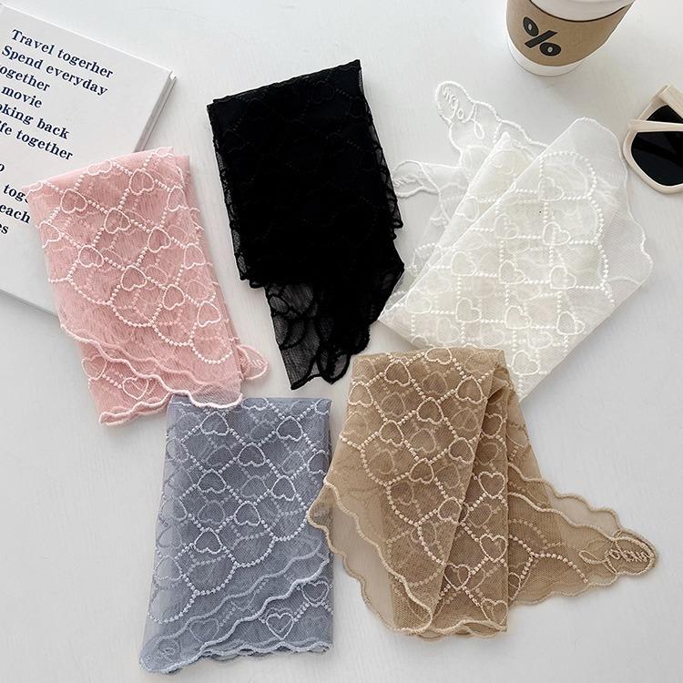 Girl French love silk scarf spring and summer new versatile lace triangle scarf printed decorative headscarf women tied hair streamer
