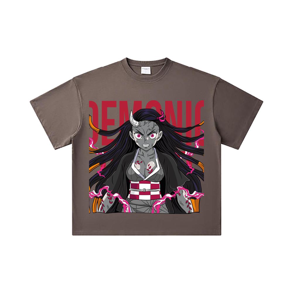 260 GSM Double Yarn 32 Count 100% Cotton Demon Slayer V114 Nezuko Print Unisex Heavy Cotton T Shirt