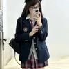 Blazer pour femme à col cranté et manches longues, surdimensionné, uni, à un bouton, uniforme JK, veste d'étudiant preppy pour les trajets quotidiens