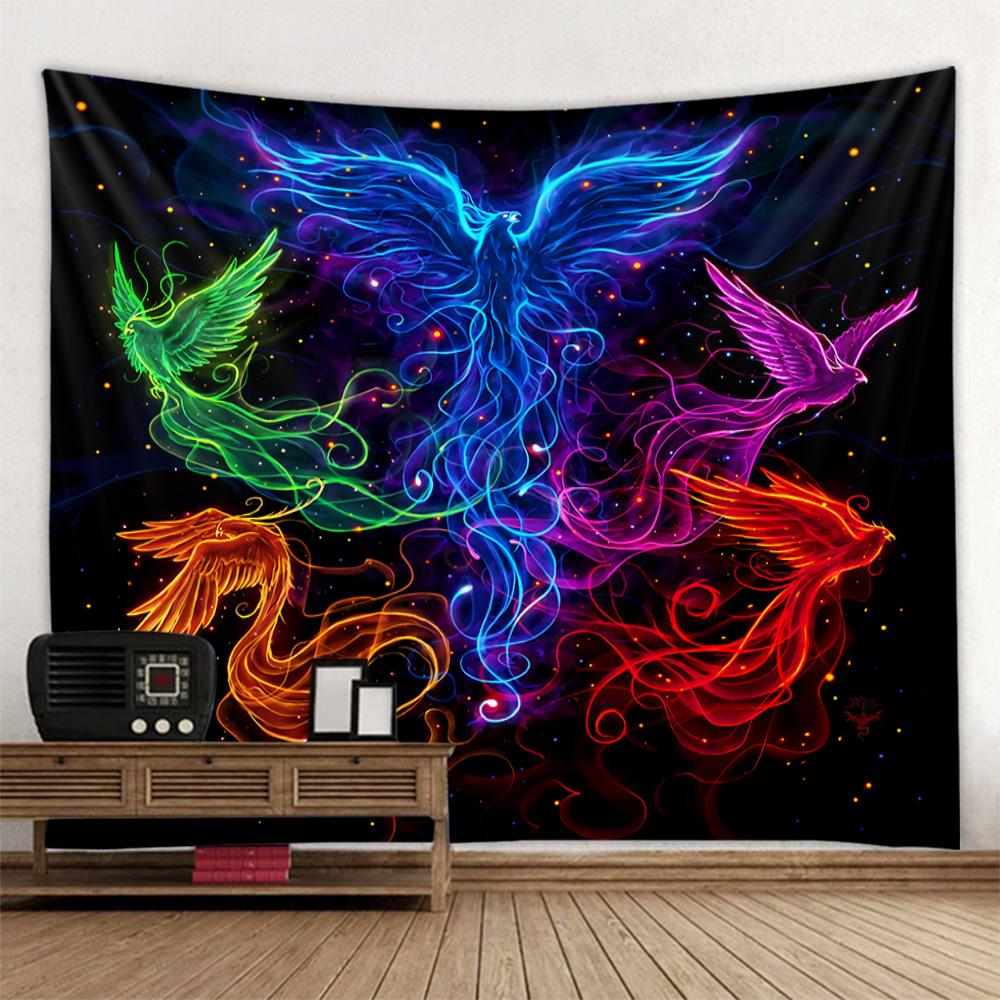 Flame bird wall hanging tapestry, animal art decoration, blanket hanging on the wall, bedroom, living room aesthetic decoration