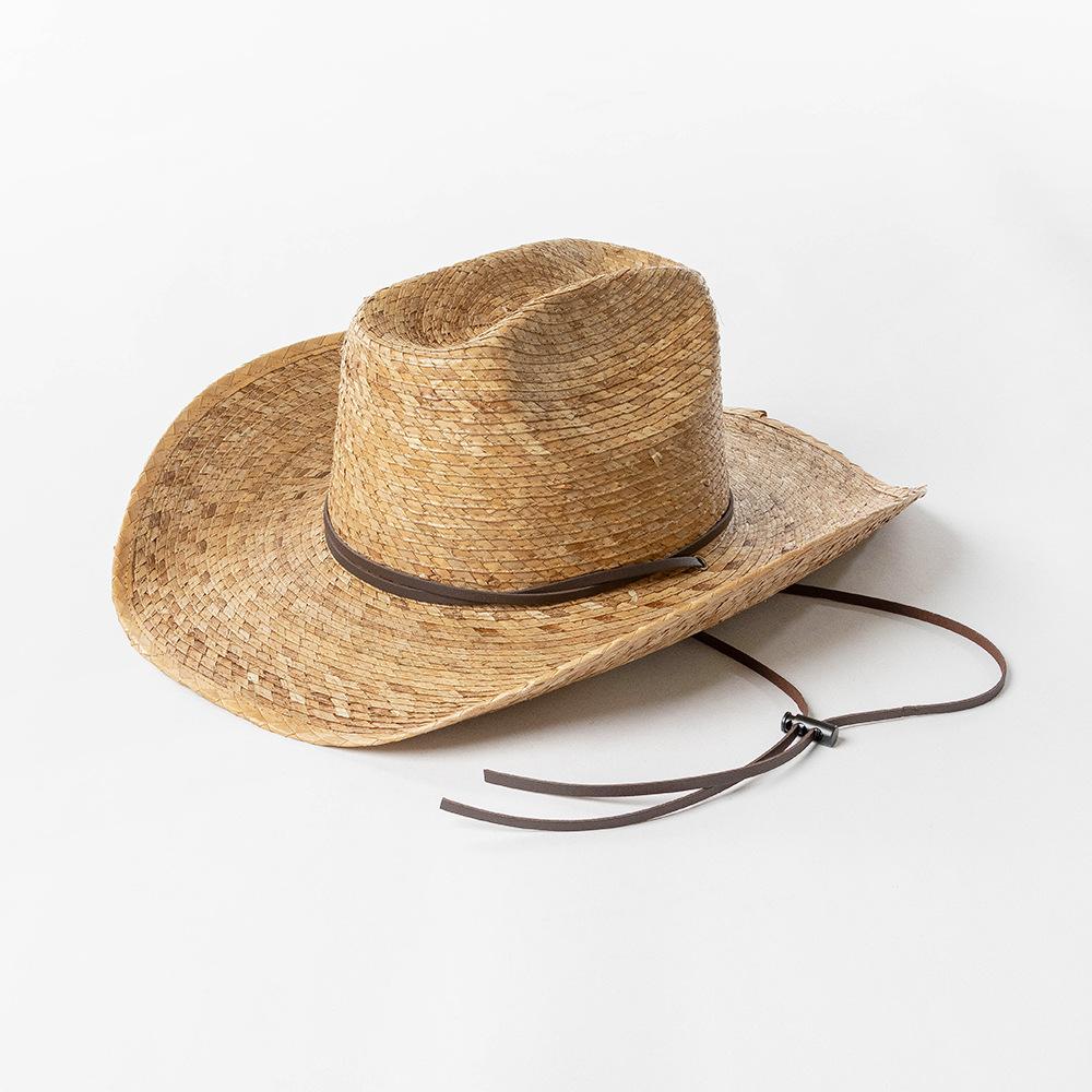 

Natural Hand Knitted Palm Leaf Sun Hats Big Brim Warped Edge Cowboy Hat Men Women Outdoor Travel Sunscreen Sunshade Straw Hat L 59cm