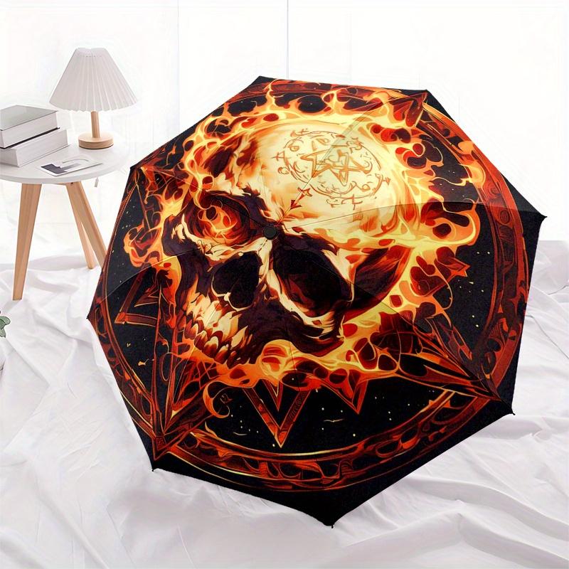 Flaming Skull with Pentagram Circular Wall Art PrintUmbrella, Portable 3-Fold Umbrella for Men & Women,Christmas Gift ES168