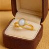 Oval Cut Moonstone Solitaire Ring – Yellow Gold Plated Bezel Setting, Engagement Wedding Jewelry Gift for Women