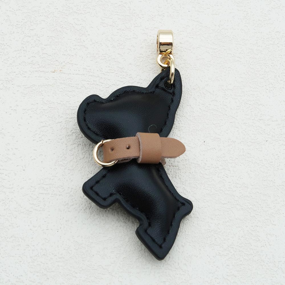 Handmade French Bulldog Genuine Leather Keychain with Anti-Lost Woven Rope Lanyard.