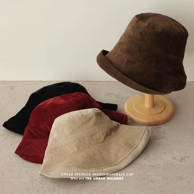 Fisherman's Hat Retro and Artistic Corduroy  Face Enhancing Small Basin Hat  Japanese Style Casual and Versatile Hat with A Large Brim