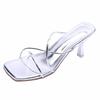 French thin strap square head one-word sandals women niche high-heeled sandals women 2025 summer silver fine heel temperament versatile