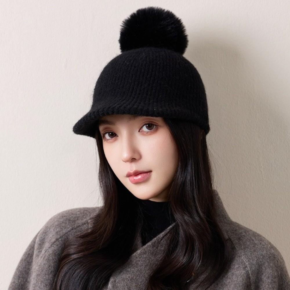Windproof Knitted Baseball Cap Solid Color Ear Protection Hat Fashion Warm Wool Cap  Women