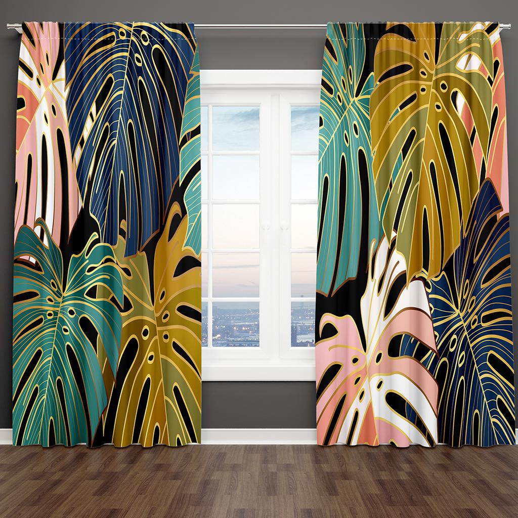 ModernTransparent Vorhänge von Regenwald Grüne Blätter Schattierung Schlafzimmer Fenster Vorhänge Set für Wohnzimmer 2 Stück Kostenloser Versand