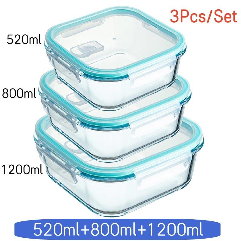 High Borosilicate Lunch Bento Box Set Heat-resistant Glass Lunch Box Sealed Box With Lid For Fresh-keeping Bowl Square Bento Box