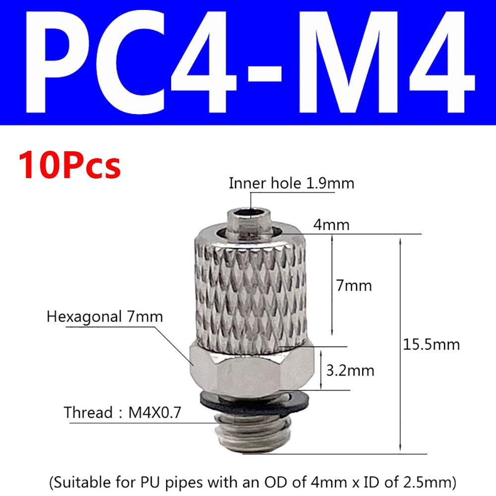 10Pcs Male Thread Air Tube Connector M3 M4 M5 M6 Pneumatic Pipe Connector Quick Fitting Fast Joint