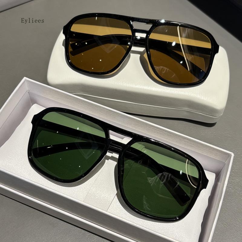 Vintage Double Bridges Men Square Sunglasses Fashion Green Ocean Lens UV400 Eyewear Women Trending Rivets Sun Glasses