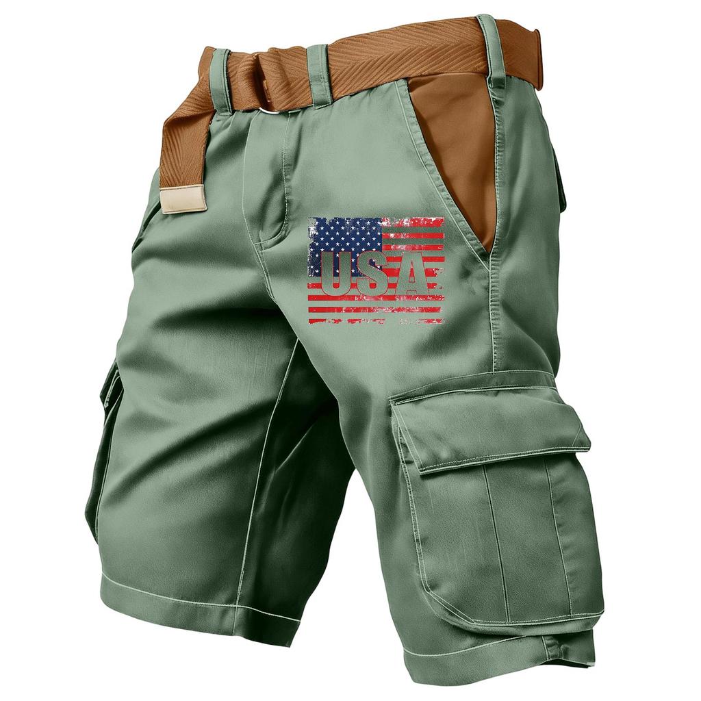 Men's independent day print outdoor casual patchwork pocket work pants sports shorts