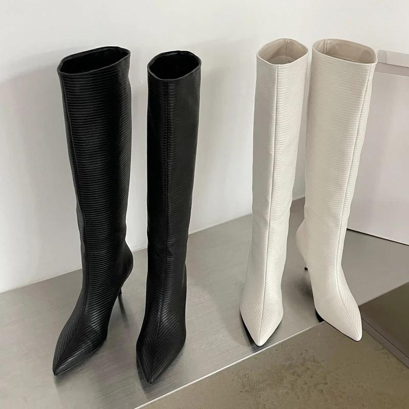 Design Pointed Toe Women Knee-High Boots Designer Party Dress Street Long Booties Thin Low Heels Shoes