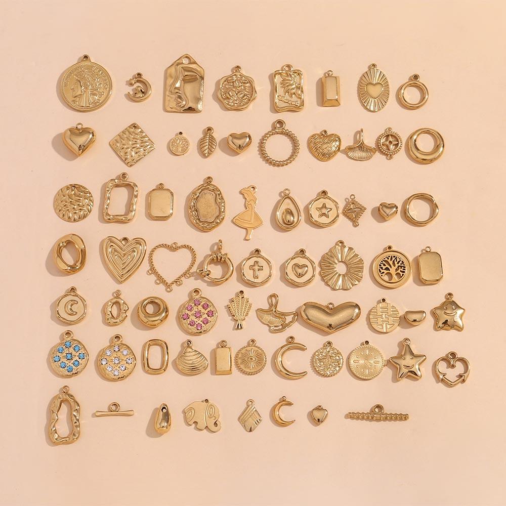 MamacitaSlay Popular biotree heart star moon portrait lucky Chinese "Fu" "Xi" 18K Gold Plated charm stainless steel jewerely