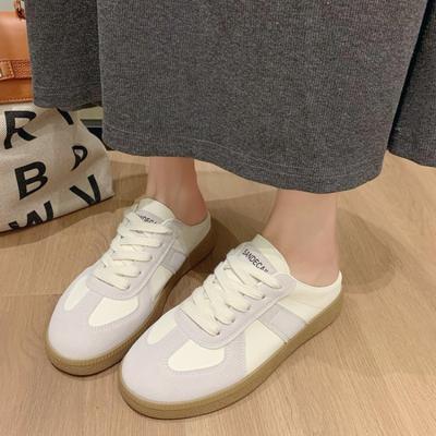 College Style Beige Bag Head Lazy Shoes New One-pedal Little White Shoes Student Lace-up Versatile Platform Slippers