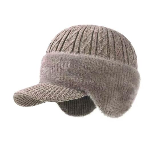 Men Hat Moisture-Wicking Breathable Warm Hat with Fleece Lining Solid Color Ear Protection Knitting Hat