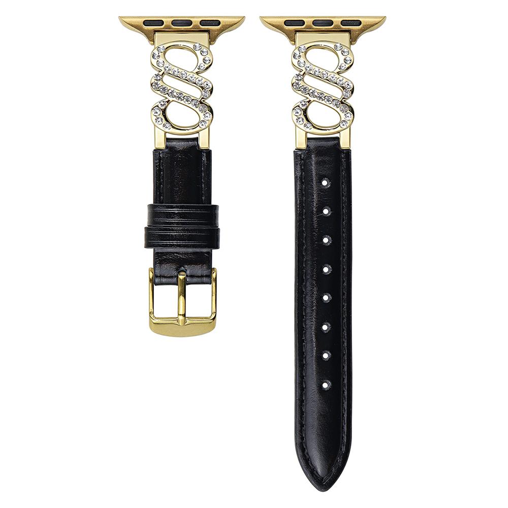 Wrist Strap for Apple Watch Series 10 Ultra 9 8 7 SE 6 5 4 3 2 1 46mm 49mm 45mm 44mm 42mm S-Shape Leather Band Rhinestone Decor