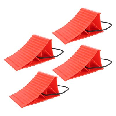 4PCS Heavy Duty Wheel Chocks with Rope Anti Slip High Stability Hard Plastic Tire Chock Block Stopper for RV Red