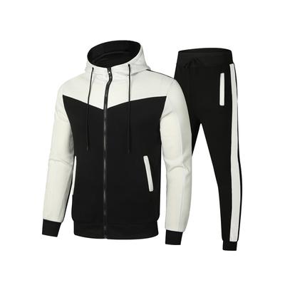Męski dwuczęściowy garnitur z blokami kolorów z kapturem, zapinany na zamek, oddychająca kurtka casualowa i casualowy pasek, sportowy