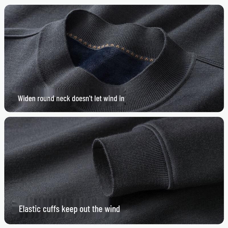 Hodo Men's Machine Washable Fleece-Lined 100% Wool Round Neck Sweater
