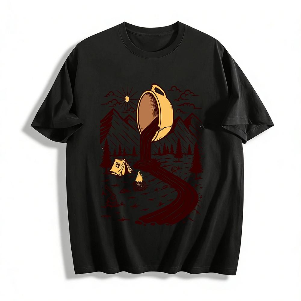 

Outdoor Camping Coffee Trail Creative Graphic Print T-Shirt Pure cotton T-shirt 6XL