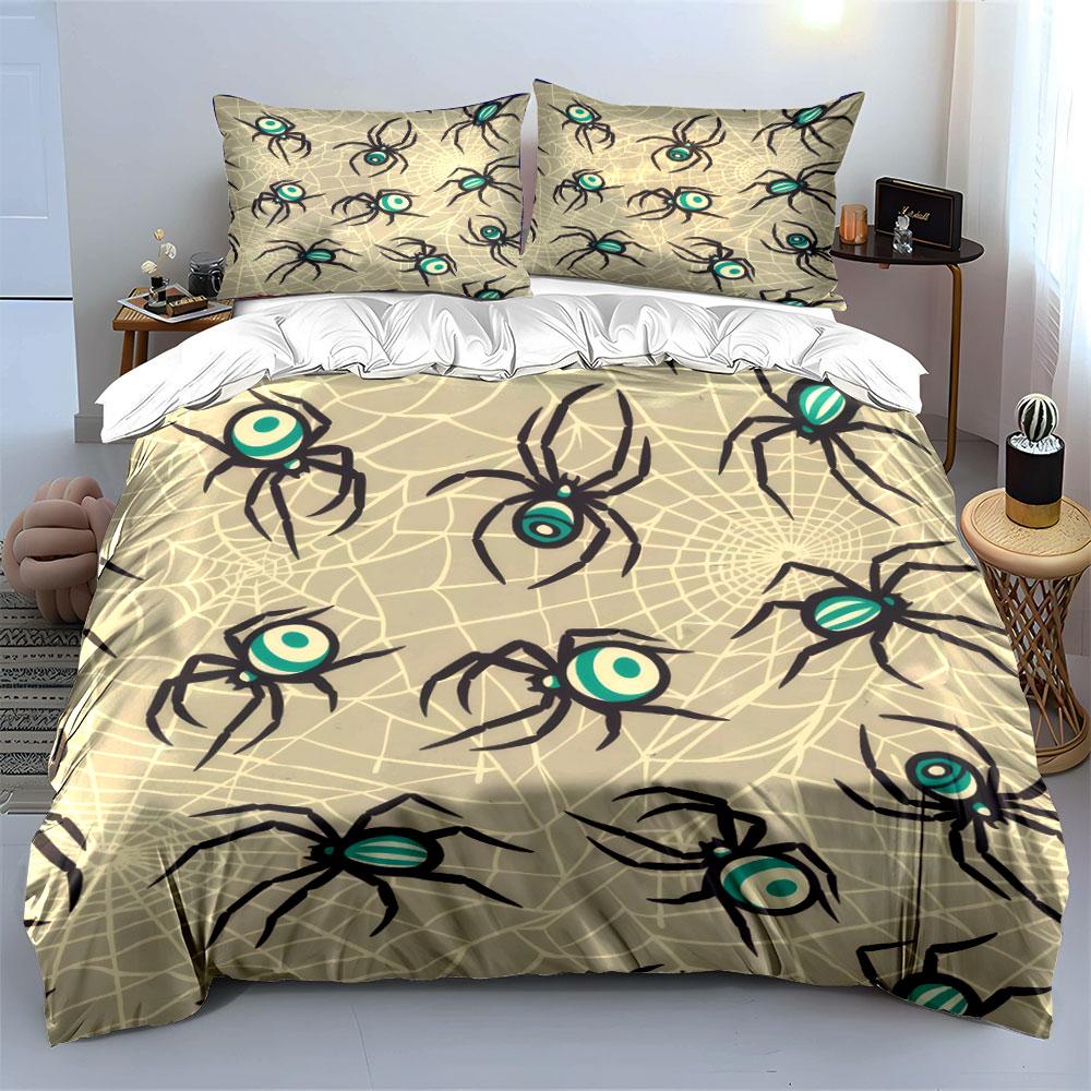 Spider Web Halloween Decor Set Bedding Set with 1 Duvet Cover 2 Pillowcases Single Double King Queen Gift