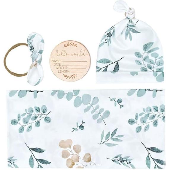 Baby Swaddle Set Newborn Hat Headband Beanie Swaddling Blanket Newborn Infant Swaddle Hat Baby Blankets for Baby Girl Boy