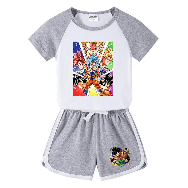 Kids' Summer Sports Two-Piece Set: Color Block T-Shirt & Shorts