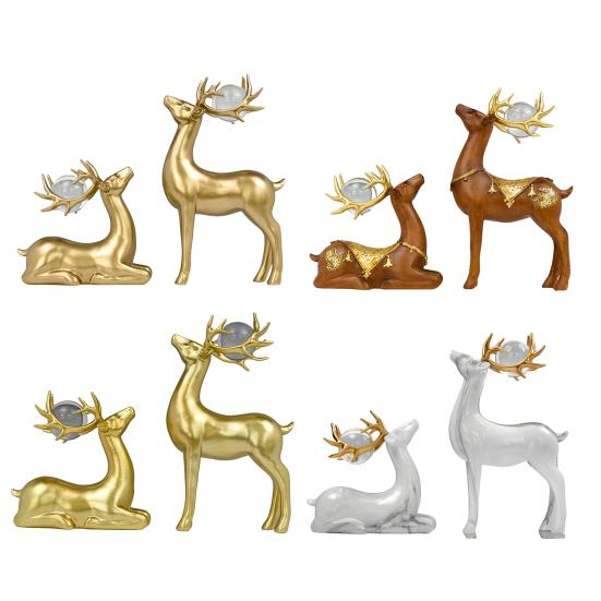2Pcs Wealth Deer Ornament The Deer of Fortune Figurine Resin Modern Artistic Tabletop Deer Statue Gift for Birthday Housewarming